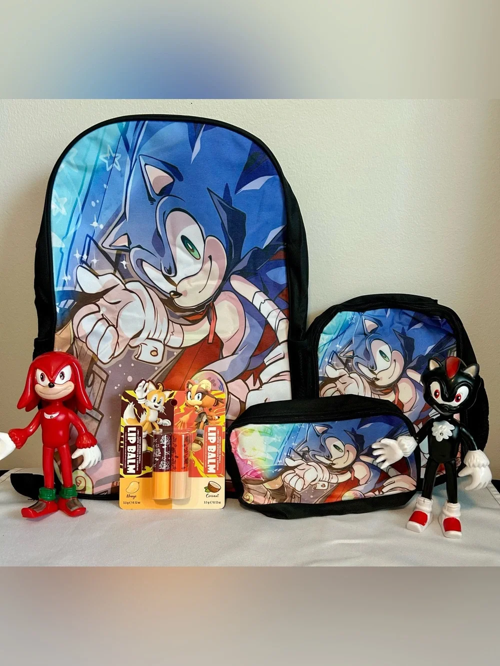 Kids Blue Sonic Character Backpack Set with Matching Pouch